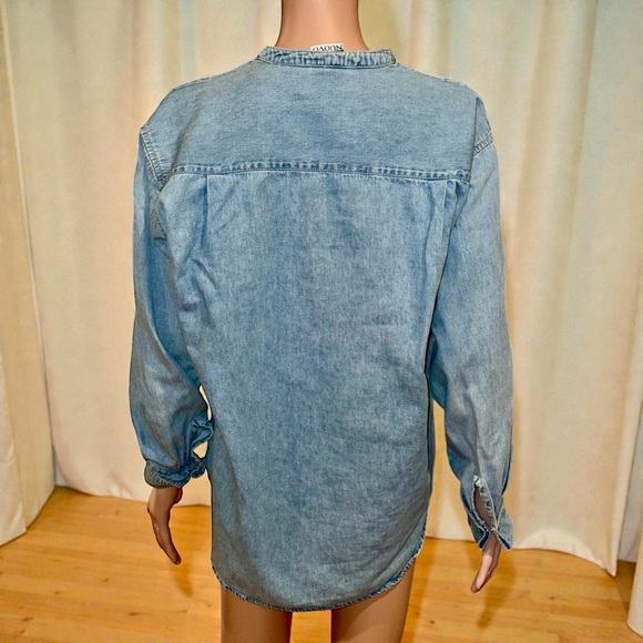 Vintage Country Seat Nuovo Denim Shirt Women’s Small Pintuck Mandarin Collar 90s - Picture 3 of 17